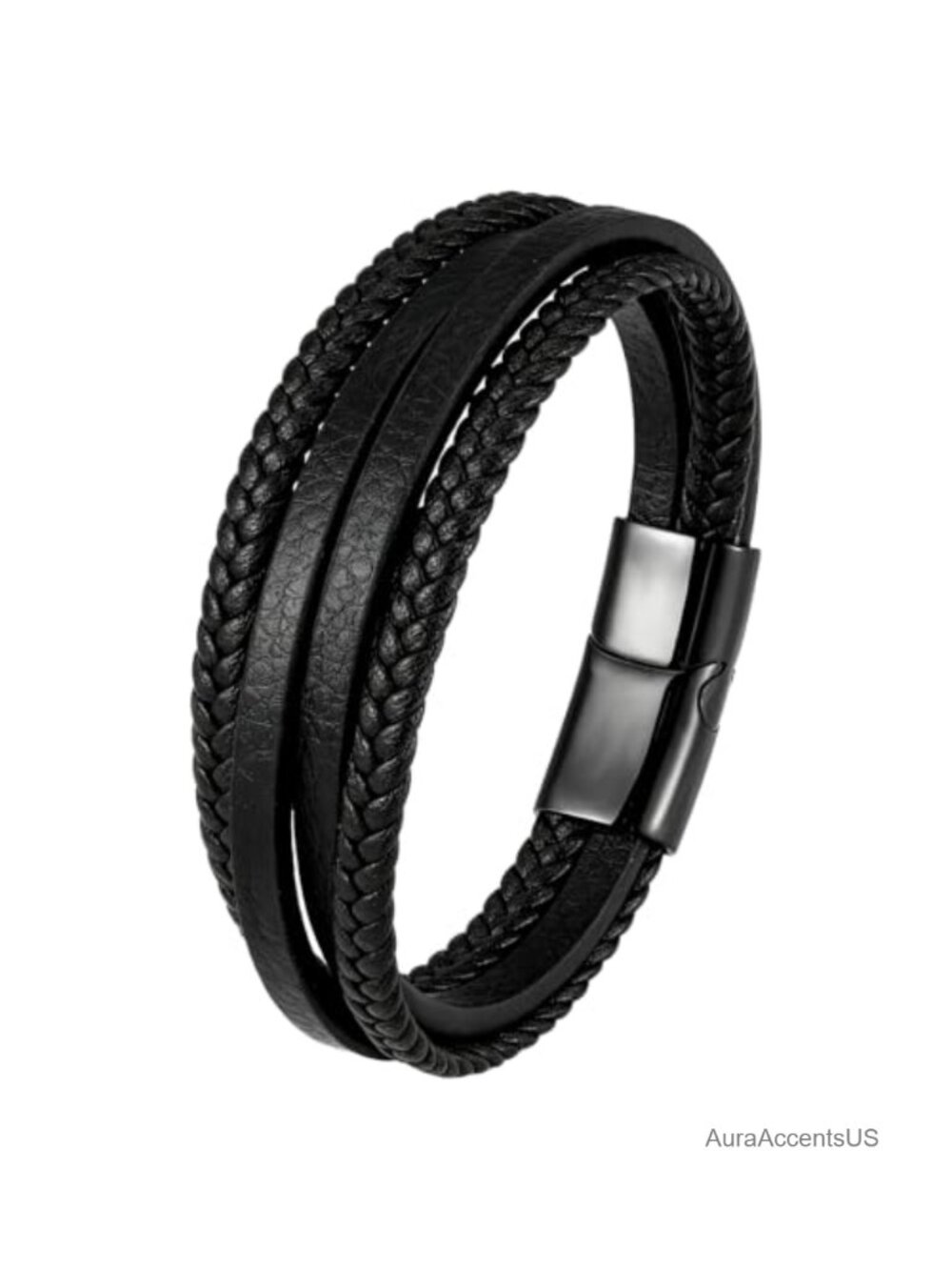 Genuine Leather Cuff Bracelet for Men Stainless Steel Clip Handmade